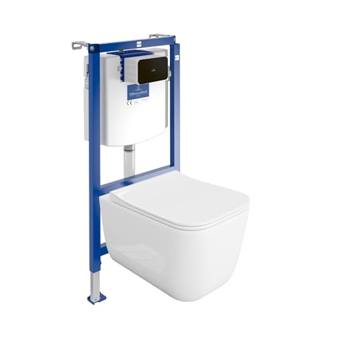 Lavita ViConnect H112 Vorwandelement Unterputz WC mit Bedienplatte + Wand Hänge Tiefspül WC Shak Weiß Spülrandlos + WC Sitz Komplettset Unterputz Spülkasten Toilette Komplett Sett WC