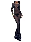 SweatyRocks Women's Sexy Mesh Maxi Dress Sheer Mesh Bodycon Cocktail Party Club Nightout Dresses Rave Outfits 2026 Black Small