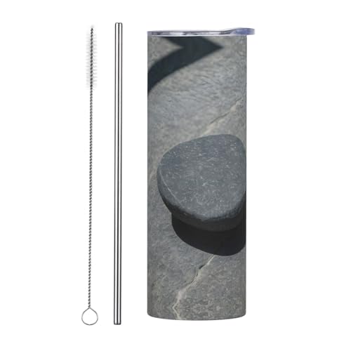 Juego de dos tazas de acero inoxidable con pajilla – Botella de agua aislada con estampado de piedra Zen de 20 onzas, perfecta para oficina, coche, deportes, hogar