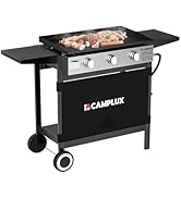 CAMPLUX Propane Griddle Flat Top, 3-Burner Gas Griddle with 3mm Thick Non-Deformable Plate &amp; Cera...