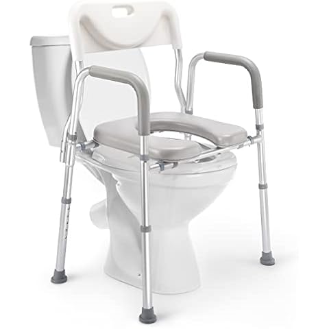Auitoa 4-in-1 Raised Toilet Seat with Handles and Back, Medical Bedside Commode Chair, Adjustable Toilet Safety Frame, Shower Chair for Seniors, Elderly, Handicap, Pregnant，Collapsible Basin Included Cover