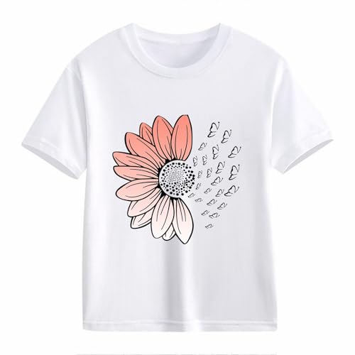 Girls Loose Fit Sunflower Graphic T Shirts Short Sleeve Crewneck Cute Pattern Printed Tops Kids (B-White, 12-13 Years)2