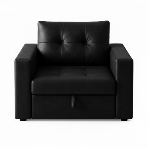 Image of FURNY Tressa 1 Seater Leatherette Pull-Out Sofa Cum Bed (Black) Premium Finish Sectional Sofa | Comfortable & Durable | Ideal for Living Room