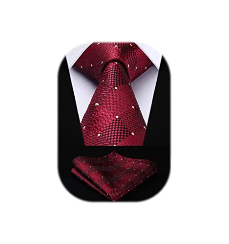Image of HISDERN Mens Ties Plaid Tie and Pocket Square Set Classic Woven Formal Checkered Neckties & Handkerchief Wedding Party