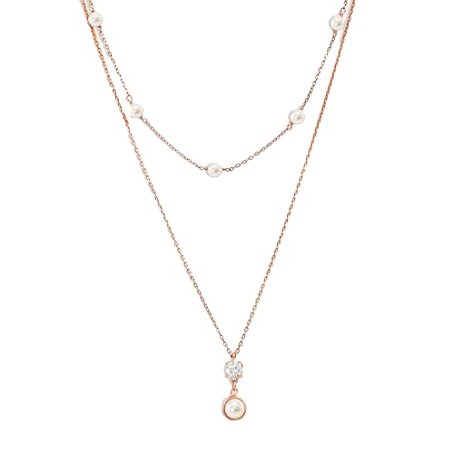 Image of MABEL 925 Sterling Silver Gold Plated Layered Pearl Necklace, Gift for Girlfriend and Women, With Certificate of Authenticity, 6 Month Warranty, Lifetime Plating Service