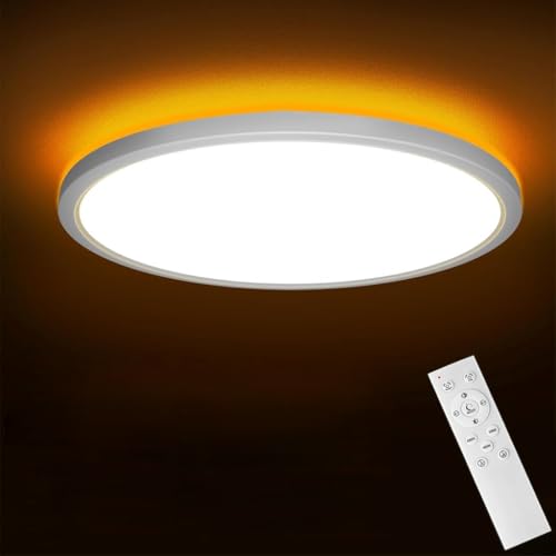 Image of PANCA 22W Modern Ceiling LED Light with Remote Control 3 Color Mode LED Acrylic Minimalism Square Ceiling Lamps for Hall Living Room Office (12inch White Round LED Chandelier 24W)