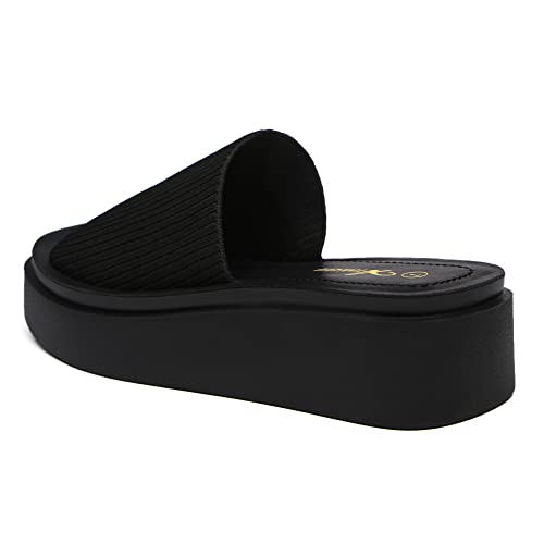 Athlefit Women's Slip On Platform Sandals Comfortable Open Toe Flatform Chunky Black Sandals Size 8 #TOP4