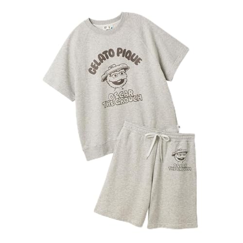 ジェラートピケ ユニセックス SESAME STREET UNISEX 裏毛プルオーバー＆ハーフパンツセット ジェラピケ ルームウェア gelato pique 上下セット(GY-グレー、M-L)（Amazon）