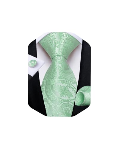 Image of DiBanGu Mens Paisley Tie Sets Silk Jacquard Woven Floral Necktie and Pocket Square Cufflinks Wedding Business Party