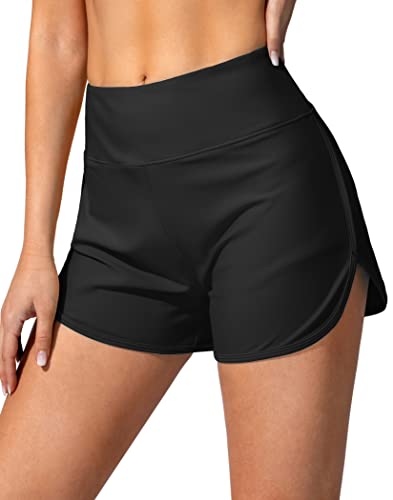 Jarvanv Women's Swim Shorts With Pockets High Waisted Tummy Control Board Swimsuit Bathing Shorts For Women With Liner(Black,L) #TOP1