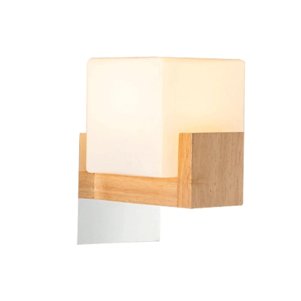 Aplique de pared E27 de madera con pantalla de vidrio mate