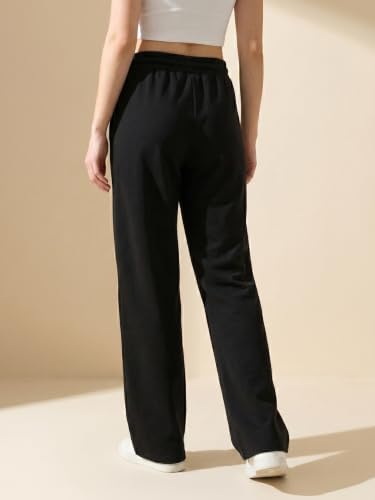 Image of BLINKIN Women's Wide Leg Track Pants | High Waist Cotton Lowers with Side Pockets | Full Length Activewear for Gym, Yoga, Workout & Dance (trk-519)