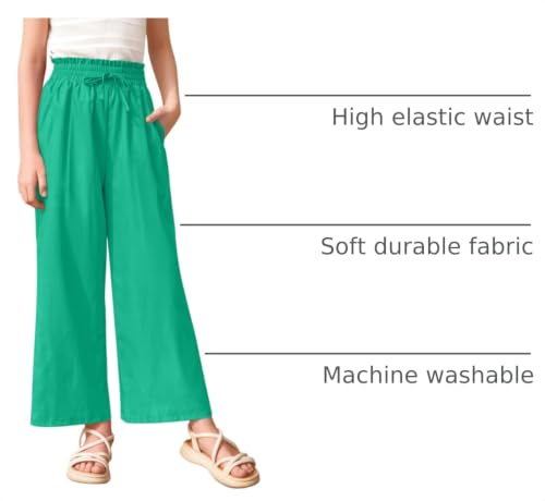 Image of Girls Summer Floral Wide Leg Pants High Waisted Flowy Dress Trousers with Pockets for School Lounge Beach 5-14 Years