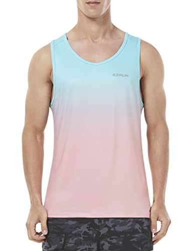 EZRUN Mens Quick Dry Workout Tank Top Swim Beach Shirts for Gym Athletic Running Muscle Sleeveless Shirts(MorningGlowGradient l)