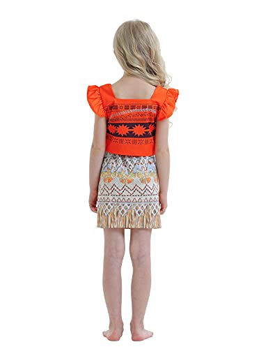 Amzbarley Princess Moana Costume For Girls Dress Up Toddler Baby Cosplay Outfit Little Kids Skirt Sets Halloween Role Play Christmas Clothes Orange With Accessories Size 2T(1-2Years) #TOP3