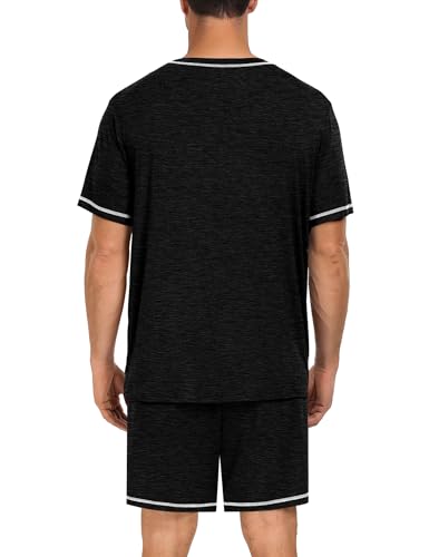 Image of SWOMOG Mens Pajamas Set Summer Sleepwear Short Sleeve Pjs Set Soft 2 Piece Lounge Set Comfy Loungewear with Pockets
