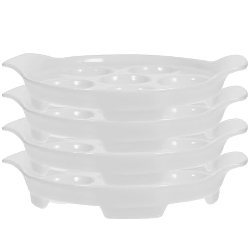SHERCHPRY 4 Platos de Cerámica Blancos para Caracoles con Diseño Conveniente, Doble Asa y Fondo Resistente, Ideales para Reuniones Familiares y Uso en Restaurante