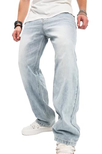 HENGAO Mens Baggy Jeans Hip Hop Trendy Wide Leg Skater Denim Pants Casual Loose Fit Trouser Streetwear3