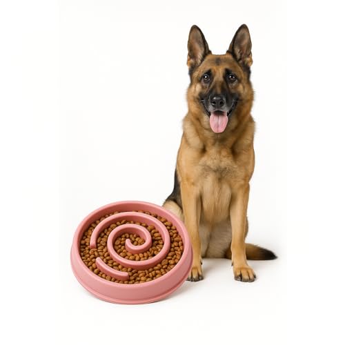 Image of Slow Feeder Bowl | Round Maze Food Bowl for Dogs and Cats | Anti Choking Puzzle Bowl | Anti Slip Interactive Feeding Dish | Durable & Easy to Clean | Anti Bloat and Aids Digestion (Pink)