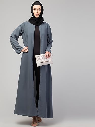 Image of Mallika Women Modest Wear Nida Matt Front Open Zipper Abaya Burkha for Everyday use (Grey, XS)