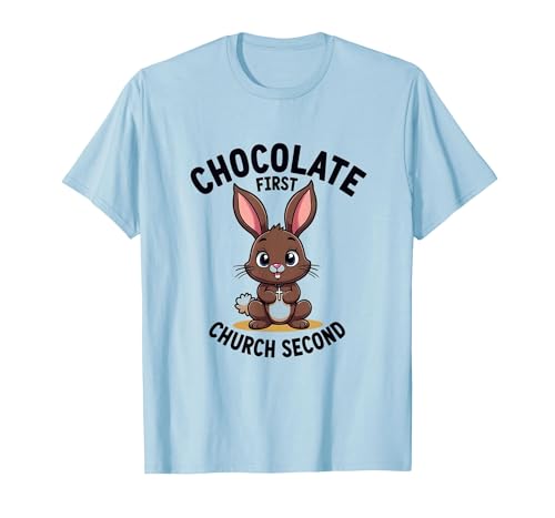 Chocolate First Church Second Easter Design T-Shirt, Men, Baby Blue, Large