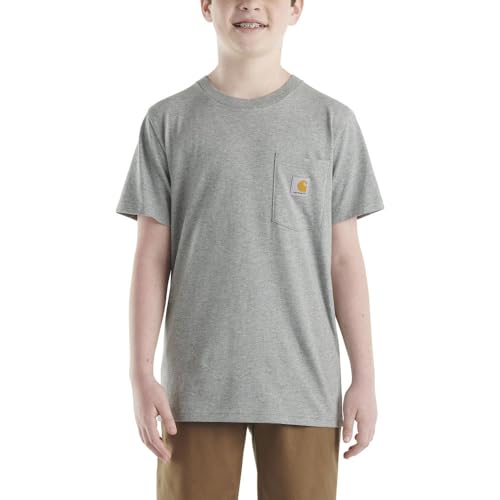 Carhartt Kids' Short Sleeve Pocket T-Shirt Tee Shirt, Charcoal Heather Grey, 4