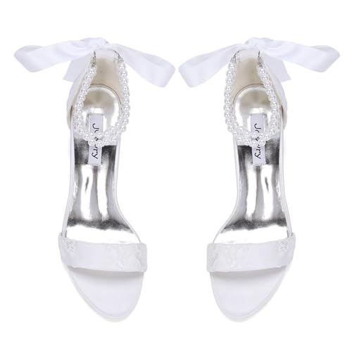 Pearl Heels Wedding Shoes for Bride Block Heel Wedding Sandals Open Toe Bridal Shoes2