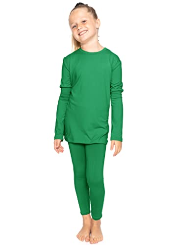 Image of STRETCH IS COMFORT Girls 2 Piece Hoodie Short Sleeve Long Sleeve Crew Neck Top and Leggings Set Kids Thermals Underwear Set