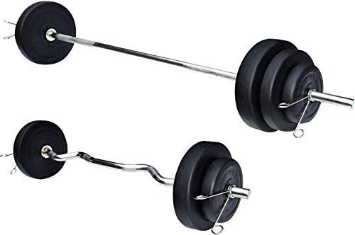 Image of Bodyfit Fitness Leather 20 Kg Weight Plates, 5Ft Straight and 3Ft Curl Rod, 2 D.Rods Home Gym Equipment Dumbbell Set, Leather, Black