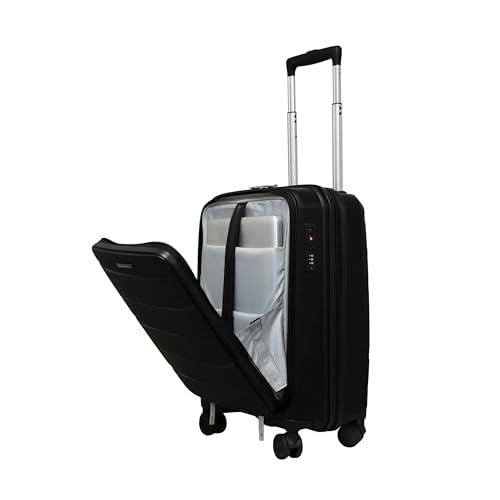 Image of SWISS MILITARY EDGEPRO 20 inch Hard Laptop Cabin Luggage Bag, Polypropylene Trolley Bag with Laptop Compartment up to 15.6 inch & 360 Spinner Wheels, Number Lock with Push Button Handle Trolley 55L