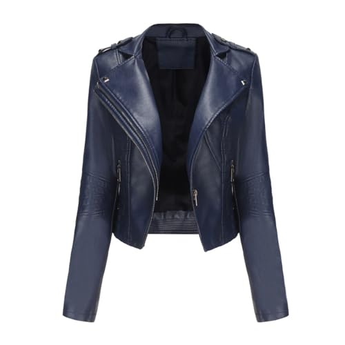Women's Genuine Leather Jacket Slim Fit Motorcycle Style With Zipper For Spring Fall Outerwear