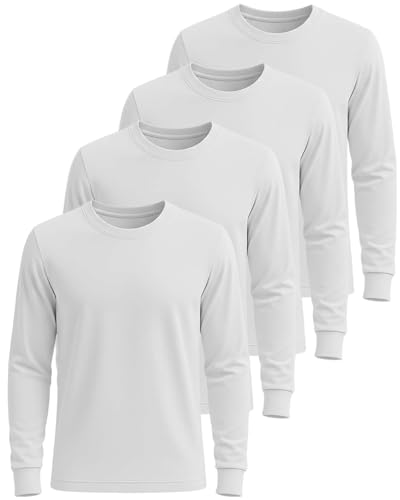 Image of Real Essentials 4 Pack: Men's Cotton Long Sleeve Crew Neck T-Shirt - Soft Work Casual Jersey Tees