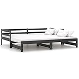 vidaXL Sofá Cama Extraíble Invitado Pijamada Ocasional Auxiliar Salón Sala de Estar Dormitorio Habitación Negro 2X(90x200) cm Madera Maciza de Pino