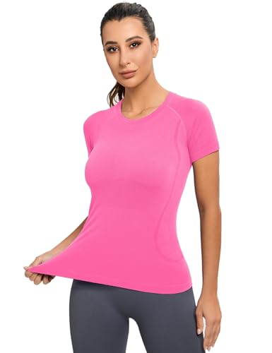 Image of MathCat Seamless Workout Tops for Women, Short Sleeve Compression Athletic Shirts Soft Yoga Gym Tops XS-XL
