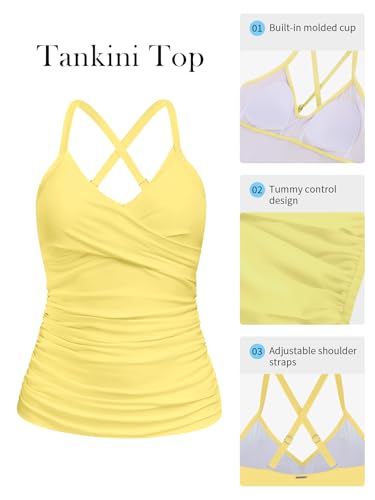Image of RELELCIGA Women's Tankini Top V Neck Ruched Tummy Control Bathing Suit Top