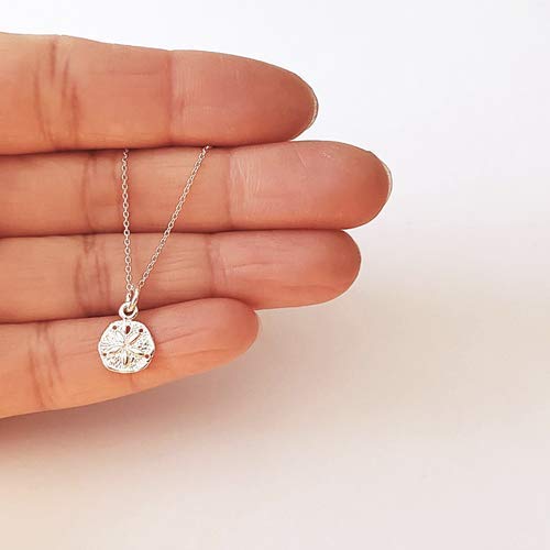 Sand Dollar Charm Sterling Silver Necklace 18" (Tiny Size, Shiny) #TOP2