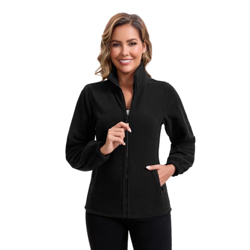 Image of ZMC Women Zip Up Fleece Jacket Long Sleeve Lightweight Soft Polar Fleece Jacket (Black, Medium)