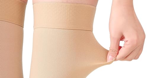 Image of TOFLY 1 Pair Thigh High Open Toe Compression Stockings 15-20mmHg-Comfortable Unisex Design with Silicone Dot Band -Beige, X-Large