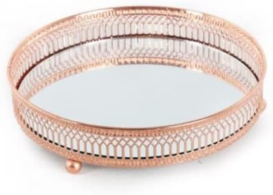 KARRMA Mirror Glass Metal Antique Decorative Candle Plate Display Tray ~ Centerpiece Candle Tray, Perfume TrayTealight Candle Plate (20CM, Copper)