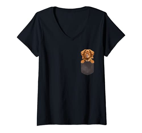 Womens Dog In Pocket Funny Dog Lover Duck Tolling Retrievers V-Neck T-Shirt, Black