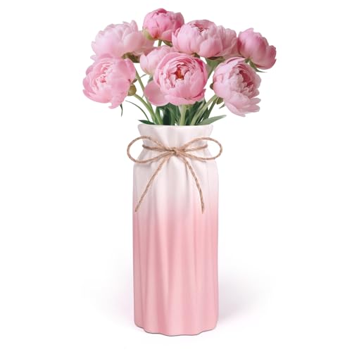 Gradient Pink Ceramic Bow Vase, Flower Vases Minimalism Style for Modern Home Decor, Decorative Vase for Living Room, Coffee Table, Office, Bookshelf and Farmhouse Table