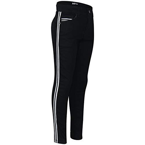 Kids Boys Denim Jeans Contrast Taped Jet Black Stretchy Pants Trouser 5-13 Years
