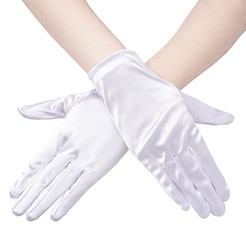 JISEN Gants courts en satin pour femme, pour banquet, fête, mariage, danse - Blanc - Taille unique Cover