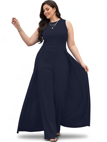 Image of KOH KOH Womens Sleeveless Flattering Dressy Long Pant Cape Elegant Jumpsuit