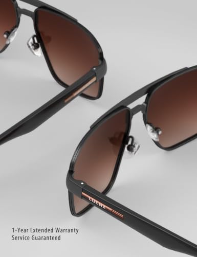 Image of LUENX Aviator Sunglasses for Men Square Polarized Polygon Lens - UV 400 Protection with Accessories