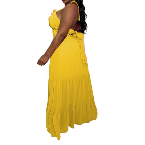Image of TOPSRANI Womens Sleeveless Maxi Dress Halter Casual Backless Smocked Tiered Ruffle Flowy Sexy Slip Sling Strap Dresses