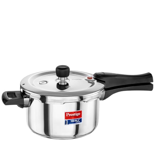 Prestige 3 Litre TRIPLY Svachh Outer Lid Pressure Cooker | Deep Lid for Spillage Control | Gas & Induction Compatible | Gasket Release System | Visual Pressure Indicator | 5Y Warranty | ISI