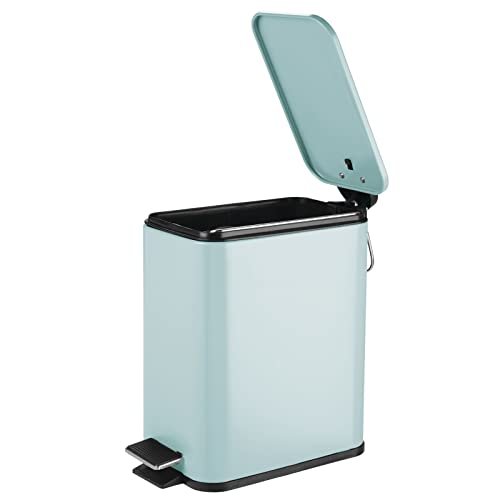 mDesign Slim Metal Rectangle 1.3 Gallon/5 Liter Trash Can with Step Pedal, Easy-Close Lid, Removable Liner - Narrow Wastebasket Garbage Container Bin for Bathroom, Bedroom, Kitchen - Matte Mint Green - Image 7