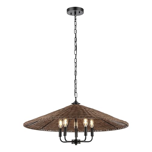 SAFAVIEH Palmera 4-Light Pendant, 21" Modern Dark Natural/Black PND4211A