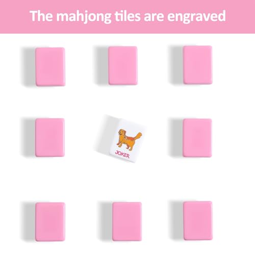 Juego de Mahjong Americano con 160 fichas grabadas rosa miniatura 6